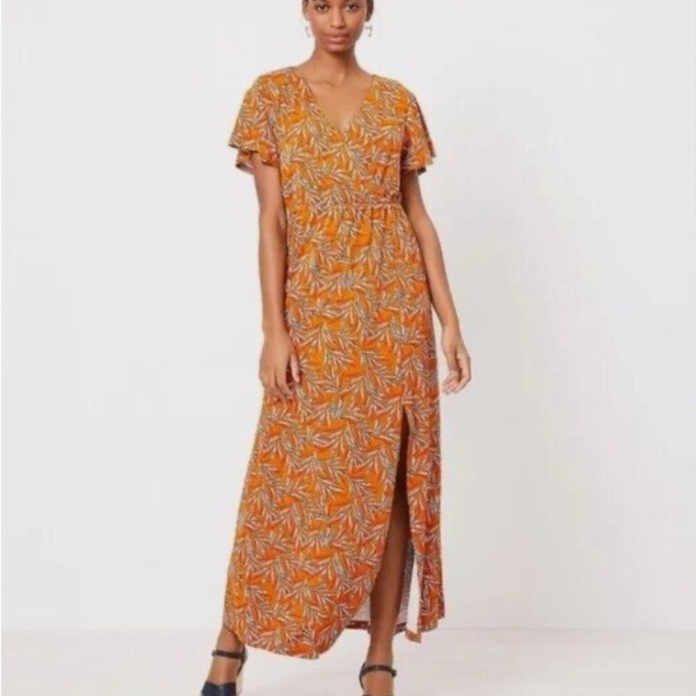 LOFT Orange Floral Maxi Dress Size Small LOFT Beach Dress with slit Easter